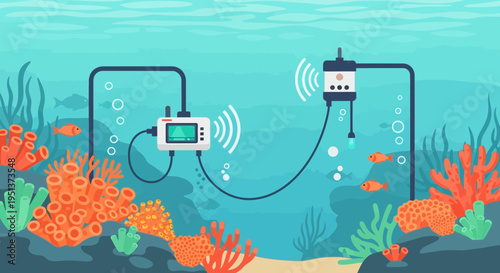 Underwater Communication Devices Transmitting Data.