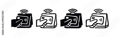 Wireless Contactless Credit Card Payment Icon Set