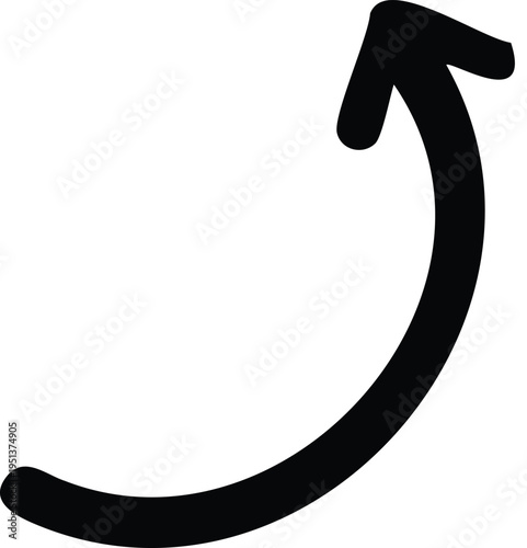 Black curved arrow pointing upward with rounded tip