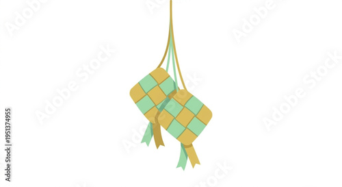 Traditional Ketupat Rice Cake Icon for Eid Al-Fitr Celebration, Flat Design Vector