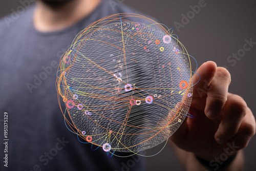 Person touching a globe, re...