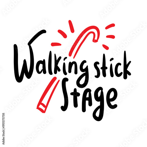 Walking stick stage - inspire motivational quote about an ageism, idiom, slang. Hand drawn lettering. Print for social media content, inspirational poster, t-shirt, bag, cups, card, sticker, badge. 