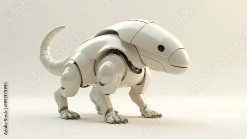White mechanical animal creature sculpture display