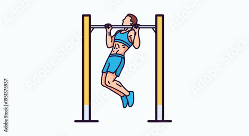 A person performs a pull-up exercise on a horizontal bar outdoors