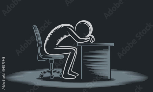 Burnout Concept Illustration of Stressed Worker at Office Desk