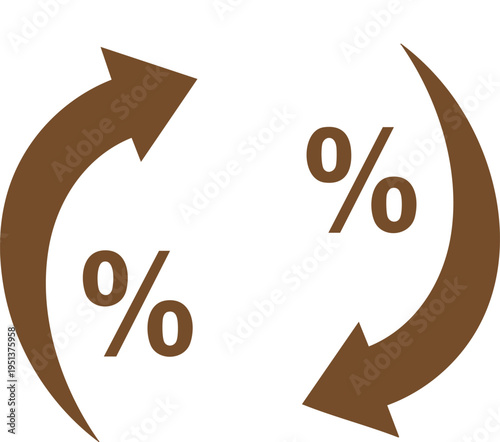 Brown percentage signs with circular arrows rotating around them