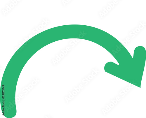 Green curved arrow pointing downward direction