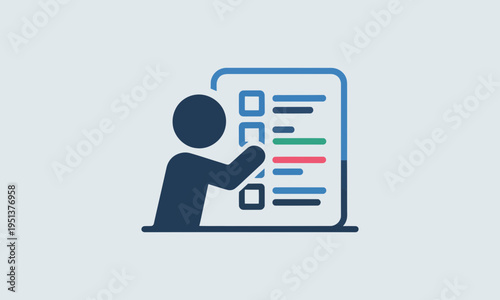 Person completing a digital survey or online form icon