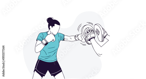 Graphic illustration of a person training in boxing, hitting punch mitts