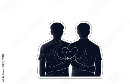 Back to Back Human Connection Silhouette, Emotional Bond Vector Sticker, Minimalist Connectioneering Trend Illustration