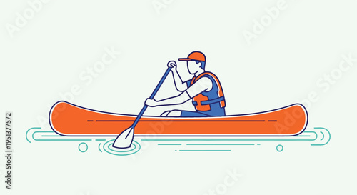 Person in orange canoe paddles on light green water with blue life vest