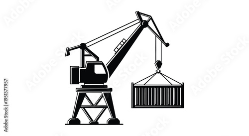 Industrial harbor crane lifting a shipping container a bold silhouette