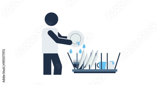 A person is placing dishes in a drying rack after washing