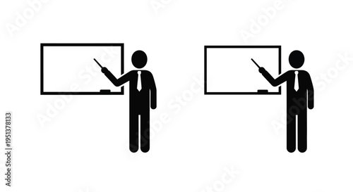 Two teachers presenting at whiteboards a simple graphic silhouette