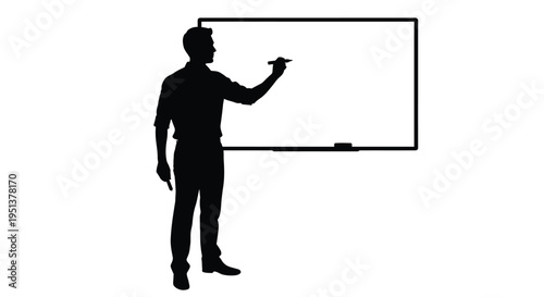 Man presenting ideas while writing on a whiteboard a dark silhouette