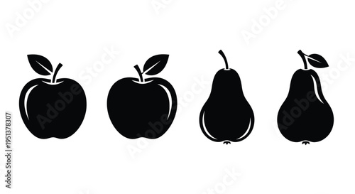 Black fruit silhouettes apples and pears in a minimalist design silhouette