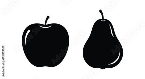 Black silhouettes of an apple and a pear on a white background silhouette