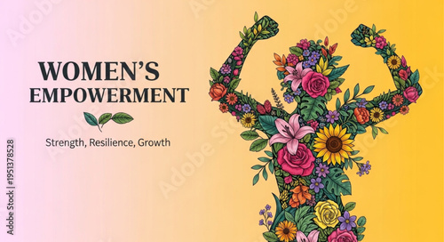 Floral Silhouette of a Strong Woman Symbolizing Empowerment and Growth.