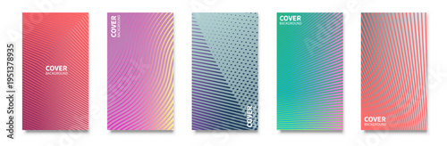Colorful Gradient Cover Backgrounds Set - Abstract Geometric Line and Dot Pattern Templates