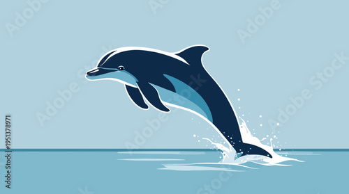 Stylized Dolphin Jumping from Ocean Water Vector Illustration