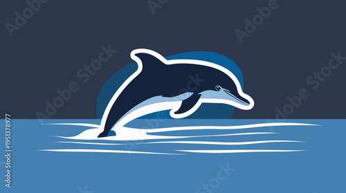 Minimalist Jumping Dolphin Vector Illustration on Blue Background