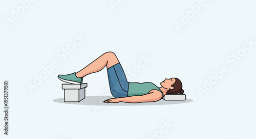 Person lying down, resting head on a block, legs bent with feet on another block