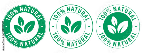 100 percent natural logo template, organic product label illustration, eco badge emblem design, clean minimal branding element, isolated vector