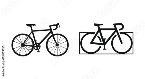 Two road bicycles depicted in a minimalist black silhouette