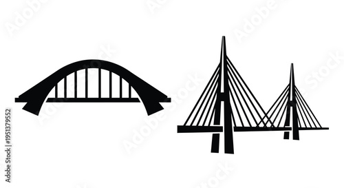 Two bridge designs presented in stark black shapes a bold silhouette