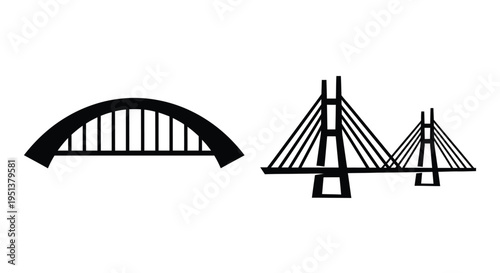 Two bridge designs depicted in a stark black graphic silhouette