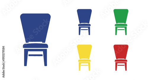 Colorful chair icons arranged in a row a simple silhouette