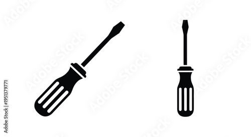 Two screwdrivers depicted in a stark black graphic silhouette