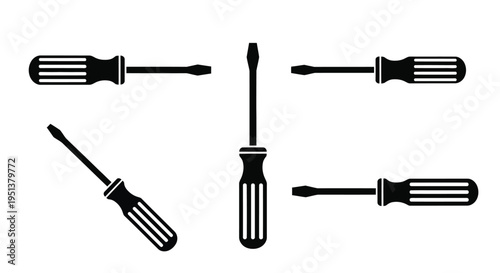 Various screwdriver tools displayed in a simple black silhouette