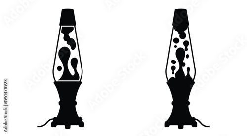 Two black lava lamps stand side by side in a striking silhouette