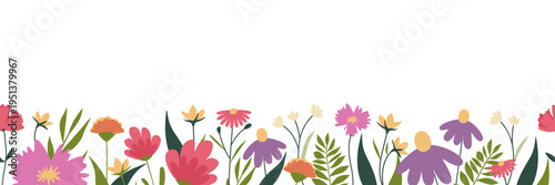 Seamless banner with flowers along the bottom edge.