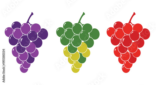 Colorful bunches of grapes presented in a flat graphic silhouette