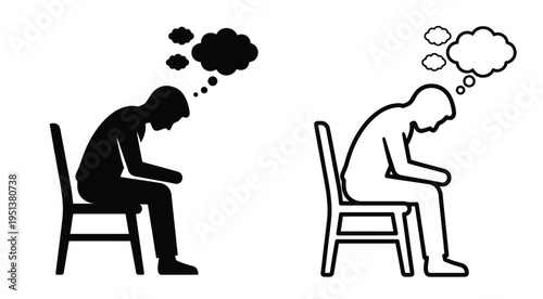 A person experiencing conflicting thoughts depicted in stark black silhouette