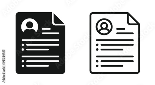 Two resume icons one filled and one outlined in a simple style silhouette