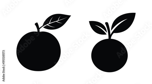 Two fruit shapes an apple and a peach are depicted in black silhouette