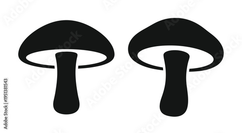 Two black mushroom shapes are displayed against a white background silhouette