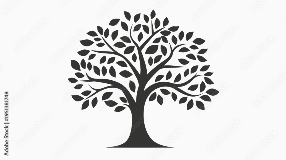 Fototapeta premium Silhouette of a leafy tree isolated on a white background for design