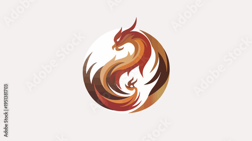 Stylized dragon emblem in warm hues on neutral background for design concepts