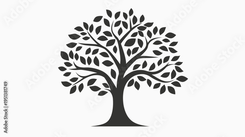 Silhouette of a leafy tree isolated on a white background for design