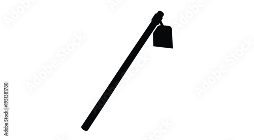 A black silhouette of a traditional farming hoe against a white background silhouette