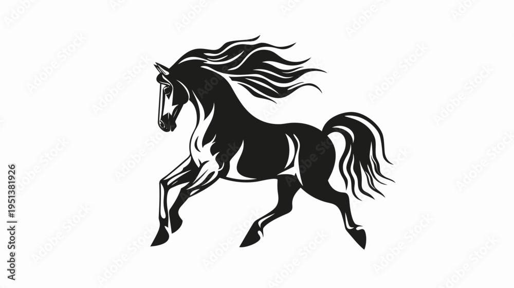 Obraz premium Elegant black horse silhouette running on white background graphic design