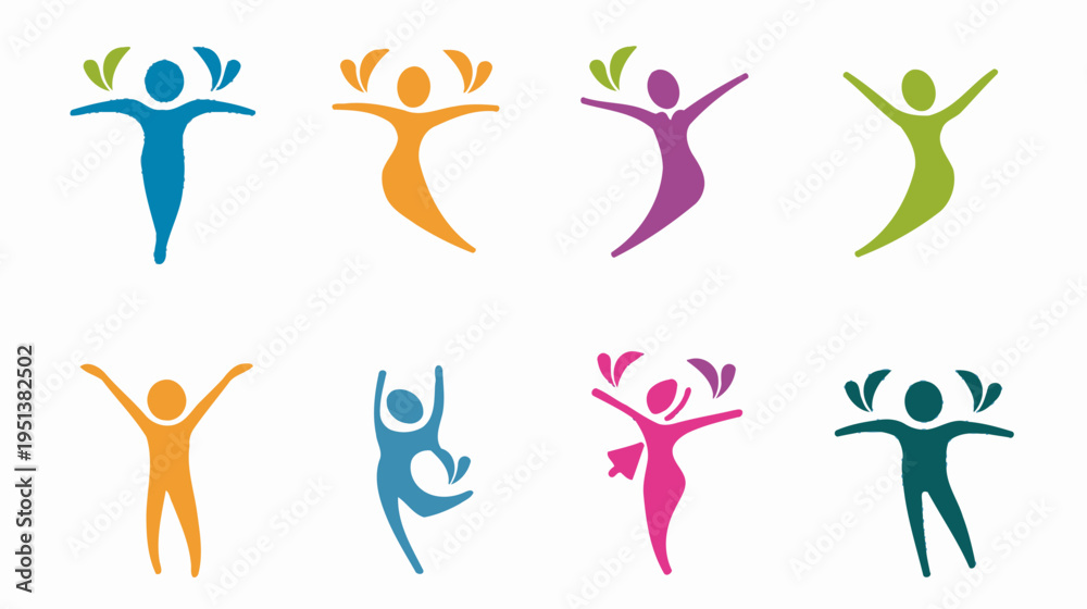 Fototapeta premium Colorful human figure icons representing various activities and concepts