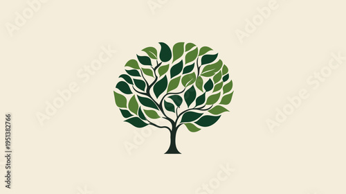 Stylized tree illustration featuring green leaves and rounded shape