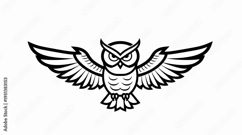 Fototapeta premium Stylized owl illustration with outstretched wings vector graphic design