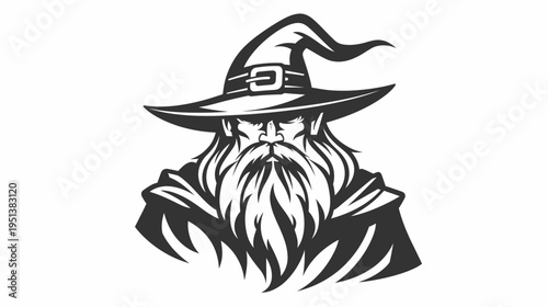 Wise wizard silhouette with hat and long beard in vector design