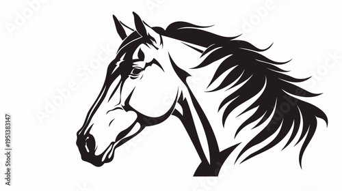 Elegant black and white horse head silhouette for design and illustration